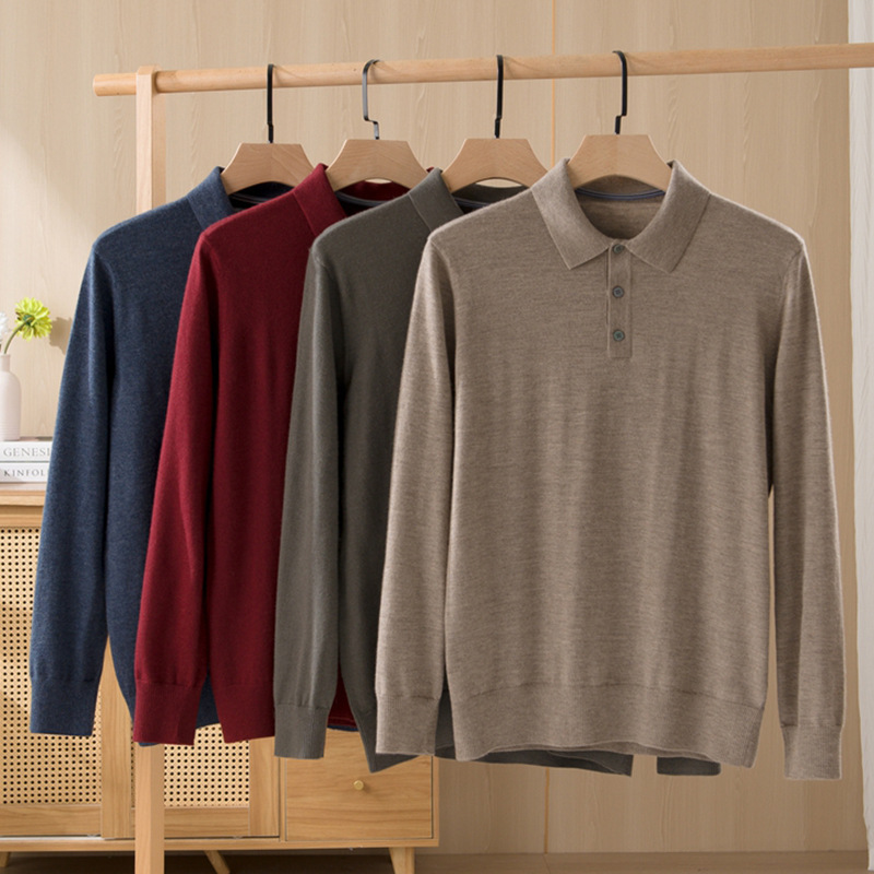 100% Pure Cashmere Sweater, 80-Count, 4-Strand Fine-Spun, Black, Business Casual, Polo Style, Thin Cashmere Sweater for Men