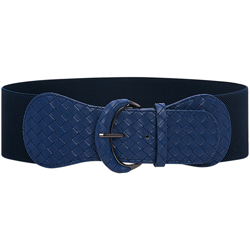 Hebilla de cuero Plaid cinturón ancho de moda de las mujeres cinturón decorativo vestido abrigo elástico vinculante cintura sello