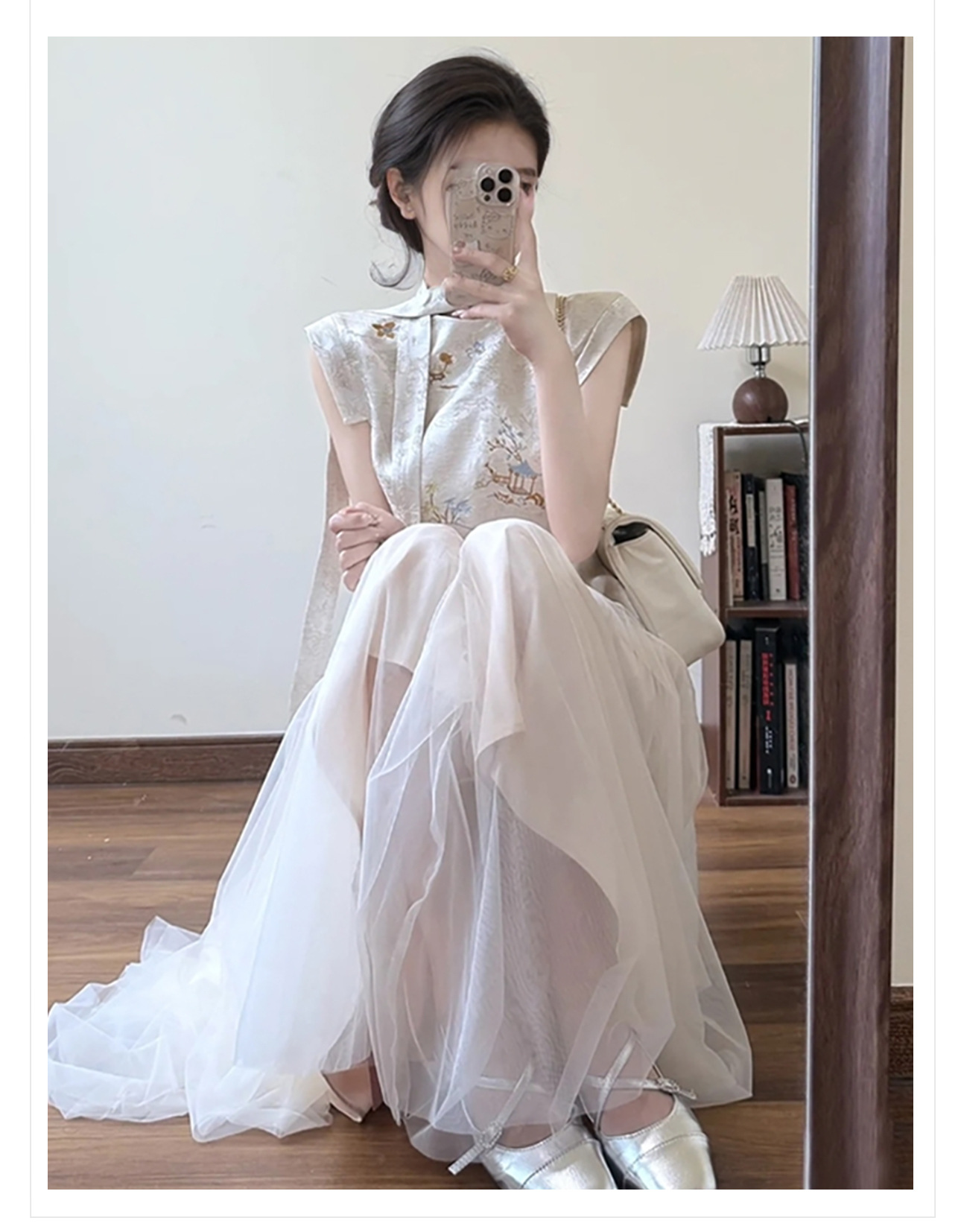 Bộ áo và váy phồng thêu sang trọng phong cách Trung Quốc mới, eo cao, tôn dáng — Áo, Váy nửa chi tiết 3