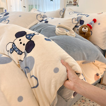 冬季加厚牛奶绒四件套a类珊瑚绒被套南通床上用品加绒床单三件套