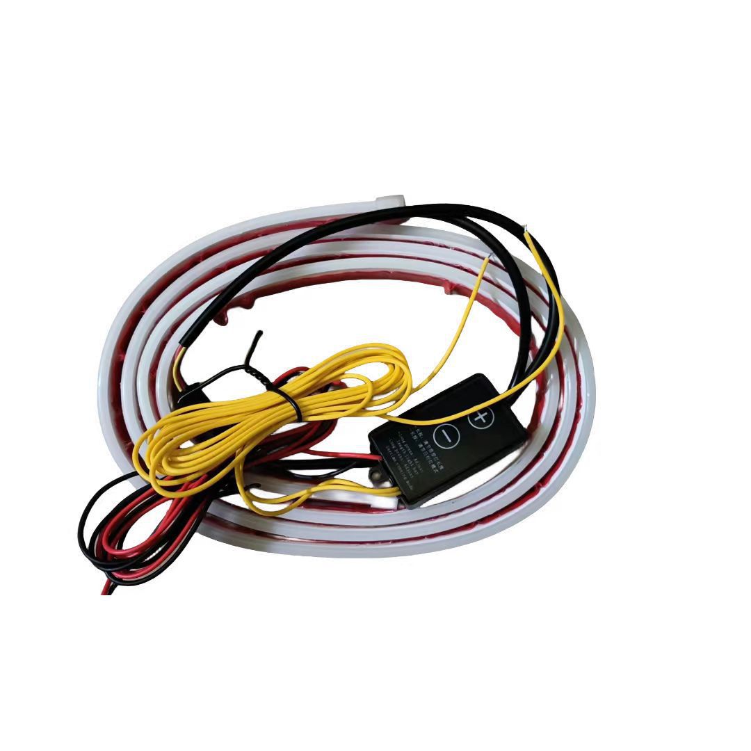 Cross-border two-color white and yellow dynamic scanning automobile through-type daytime running lamp decorative light guide bar machine cover lamp turn signal
