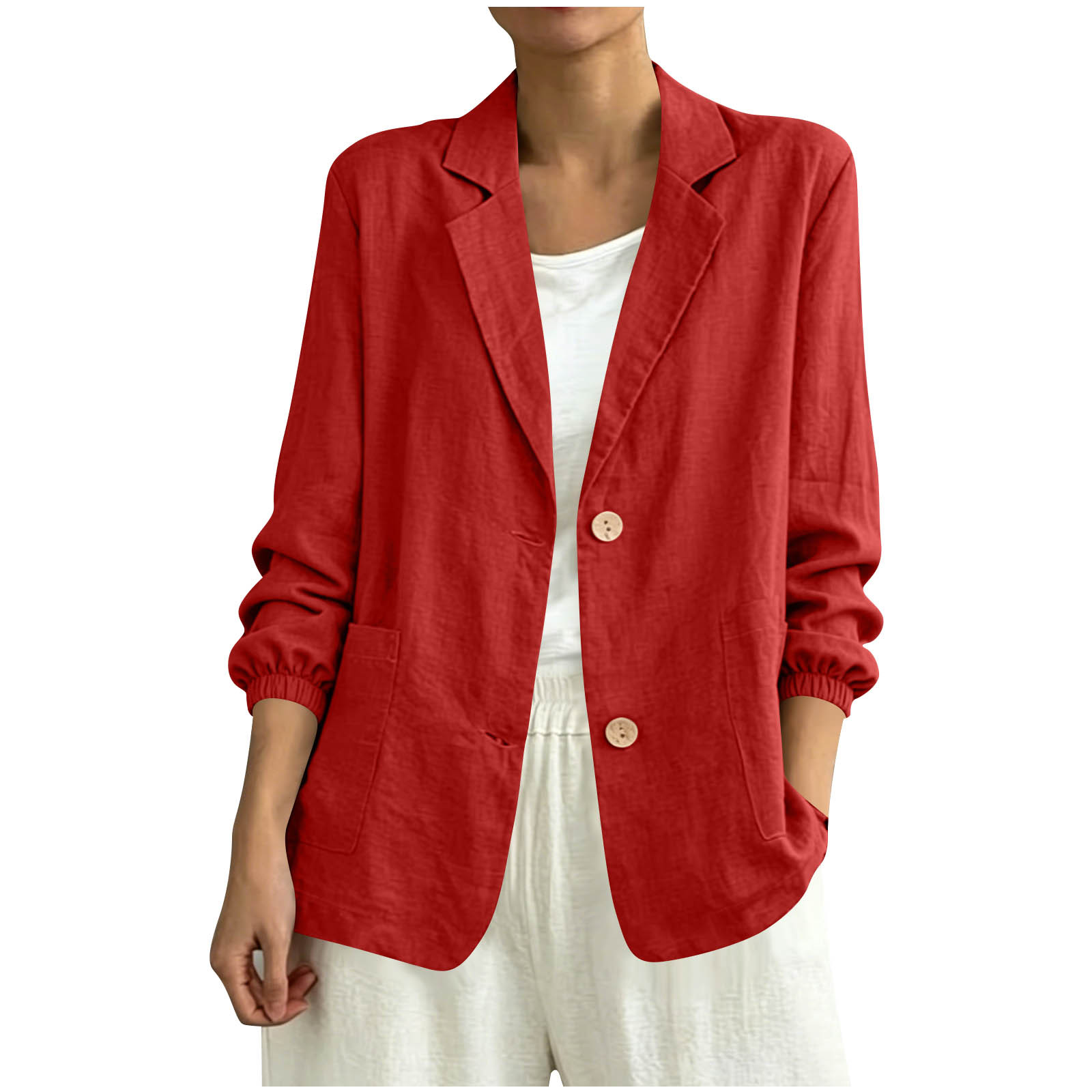 Women's Loose-Fitting Solid Color Business Workwear Shirt with Elastic Cuffs, Long-Sleeve Jacket, Summer Suit