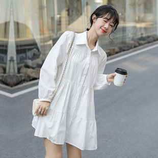 2023 Japanese and Korean New Arrival Petite French Style White Dress Women's Design Sense Niche Long-Sleeved A- Line Shirt Dress