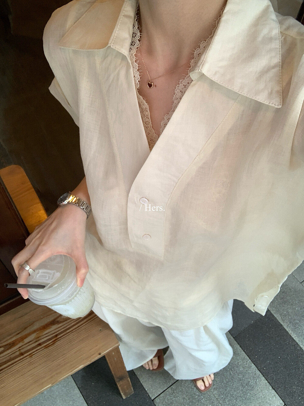 Áo sơ mi nữ linen tay ngắn cổ V phong cách Pháp — nghệ, màu hồng, màu trắng, màu mơ chi tiết 24