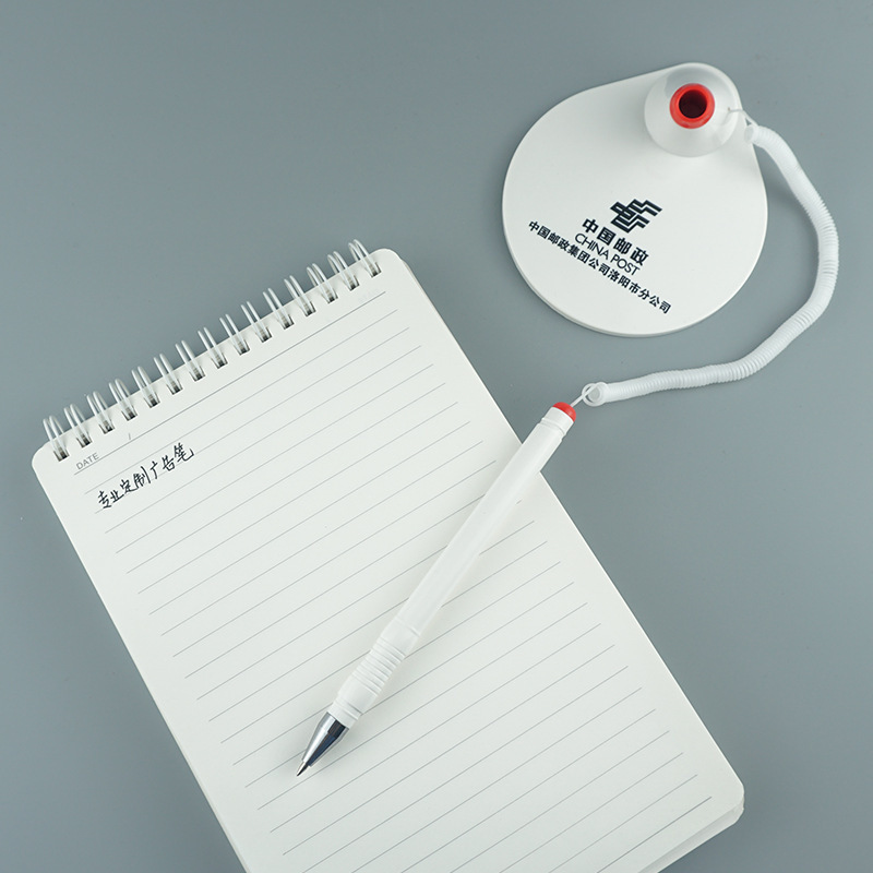 White Simple Ballpoint Desk Pen with Base, Anti-Lost Phone Cord, Bank Counter Desktop Fixed Pen