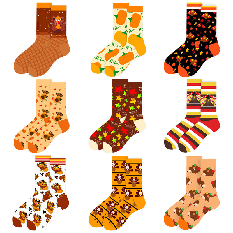 Amazon's New Autumn and Winter Thanksgiving Women's Socks Turkey Socks Pumpkin Maple Leaf Trendy Socks Versatile Street Men's Socks