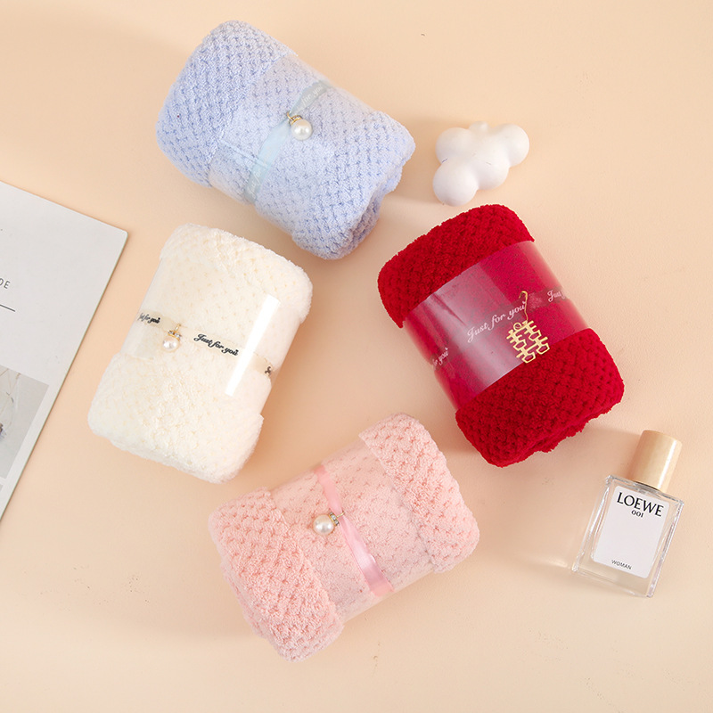 Coral Velvet Towel Wedding Roll Creative Pearl Waistband Red Double Happiness Character Gift Return Gift Square Towel Foreign Trade Gift Box