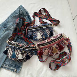 民族风流苏腰包女2024新款波西米亚胸包斜挎包复古编织小包