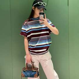 正确版本2026夏季新款原标P家复古时髦条纹针织衫短袖T恤男女