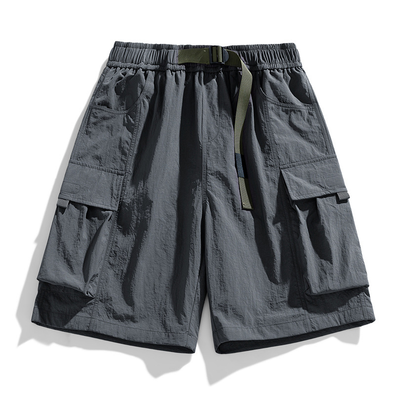 Pantalones cortos de herramientas estadounidenses de pájaro carpintero, nuevos modelos de verano para hombres y mujeres, bolsillos grandes, pantalones deportivos de seda de hielo de gran tamaño sueltos