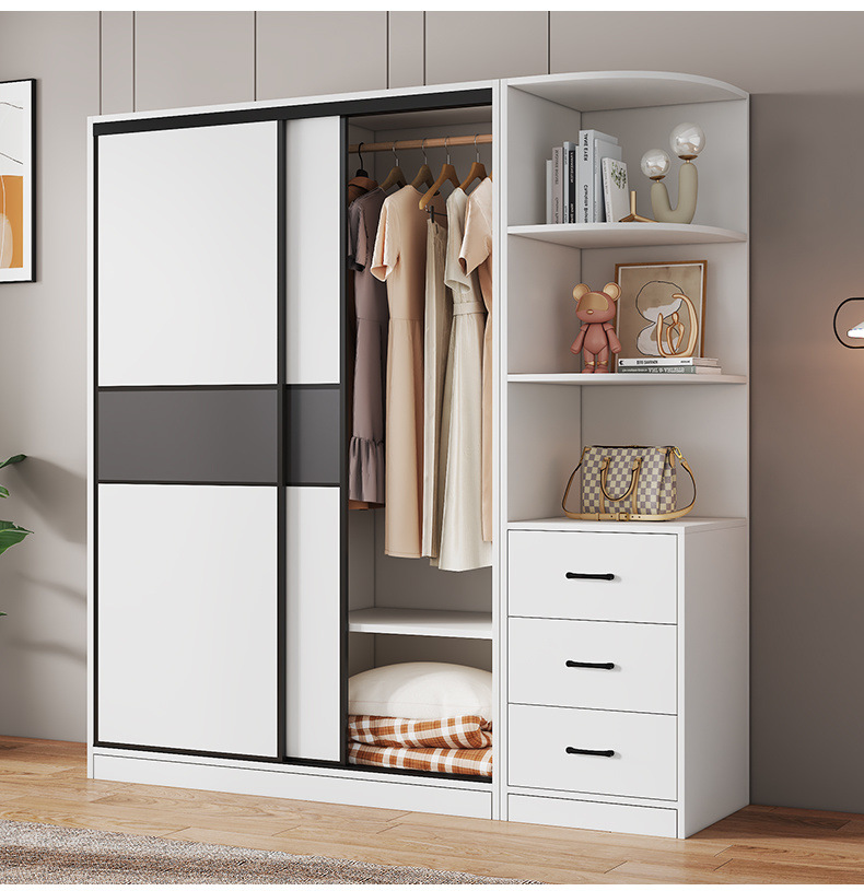 Solid Wood Wardrobe Home Bedroom New 2025 Popular Sliding Door Storage Cabinet Rental House Kidsren's Large Wardrobe