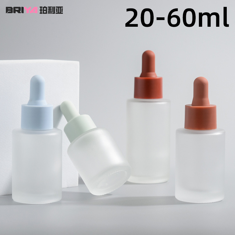 In-Stock Flat Shoulder Essential Oil Bottles 20ml 30ml 50ml Frosted Glass Dropper Bottles Original Liquid Essence Dropper Dispensing Bottles