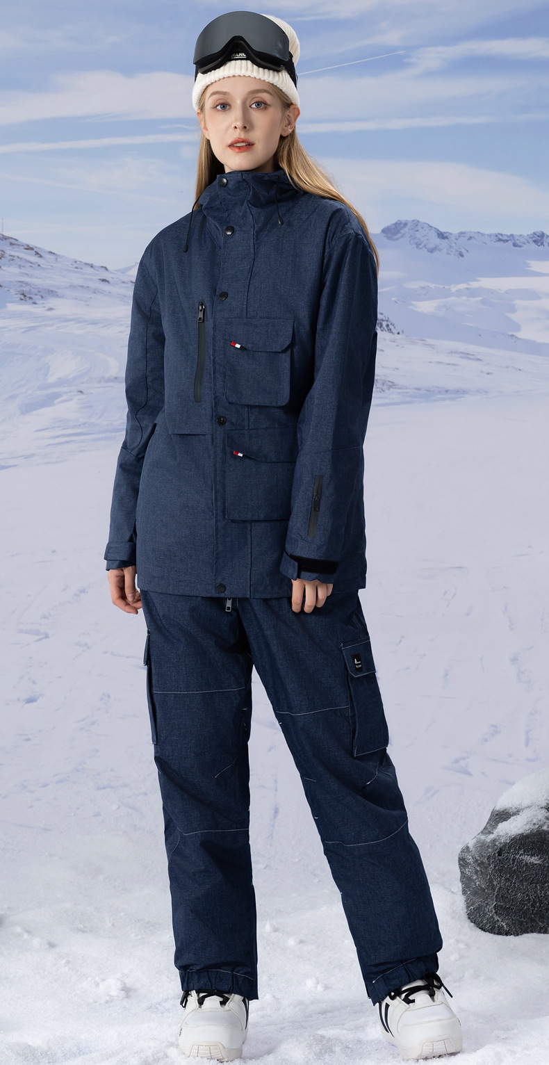 New style workwear ski suit set windproof waterproof warm breathable ski pants men and women same style_voghion.com