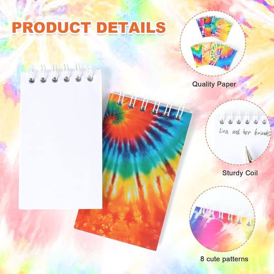 Ready-Made Tie-Dye 8 Mini Spiral Notebooks, Splash-Ink Colorful Series, Painting, Writing, Graffiti Coil Rewards