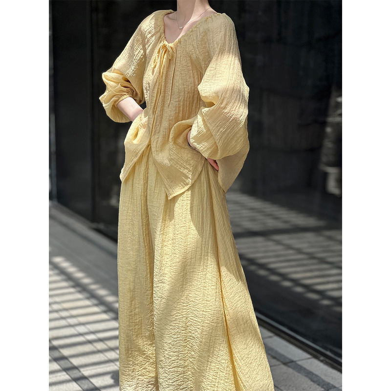 Ns Lace-Up Drawstring Pleated Sun Protection Shirt + Skirt Two-Piece Set Gentle Vacation Style Suit 3238 Ns Lace-Up Drawstring Pleated Sun Protection Shirt + Skirt Two-Piece Set Gentle Vacation Style Suit 3238