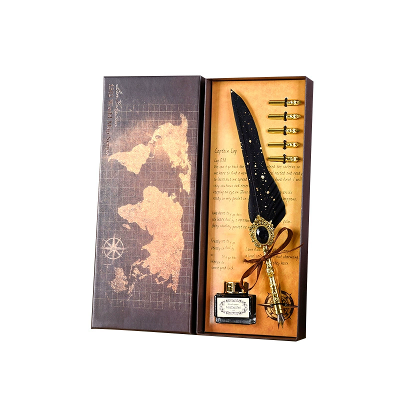 蓝孔雀 Retro writing brush, gift box, set, pen, with gem, Birthday gift