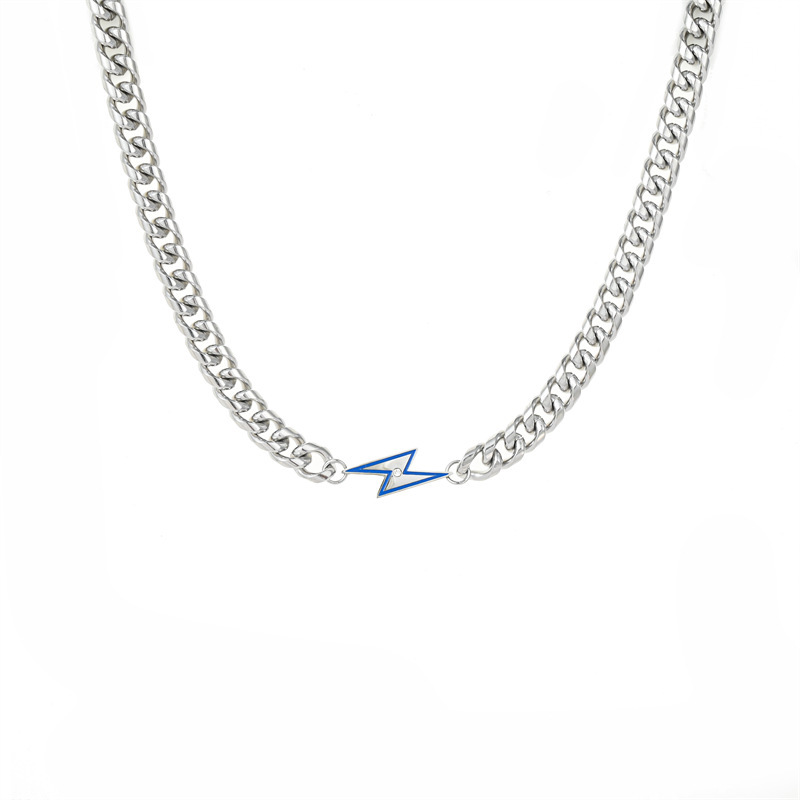 Collier Lightning pour homme, entièrement en acier titane, inaltérable, chaîne cubaine simple et polyvalente, style urbain tendance._voghion.com