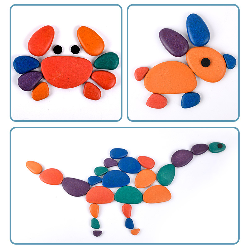 Educación temprana para niños arco iris combinación de piedras nórdicas vientos multicolor diversión superposición ojo maestro coordinación juguetes de puzzle image 3