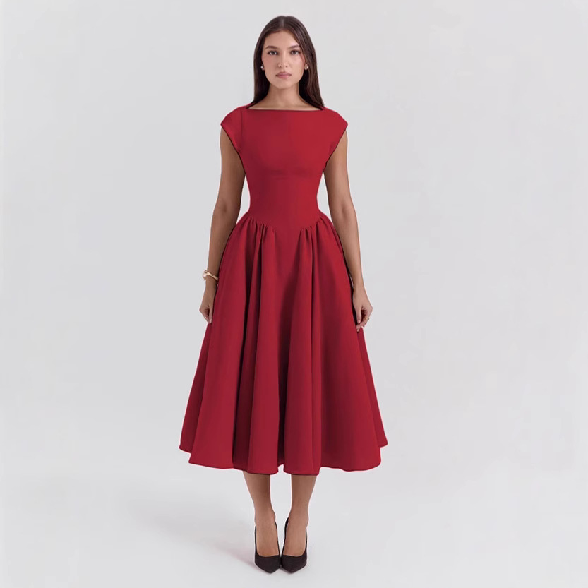 2024 otoño e invierno nuevo estilo estilo europeo y americano moda femenina transfronteriza temperamento sexy sin espalda cintura delgado vestido de color sólido image 1