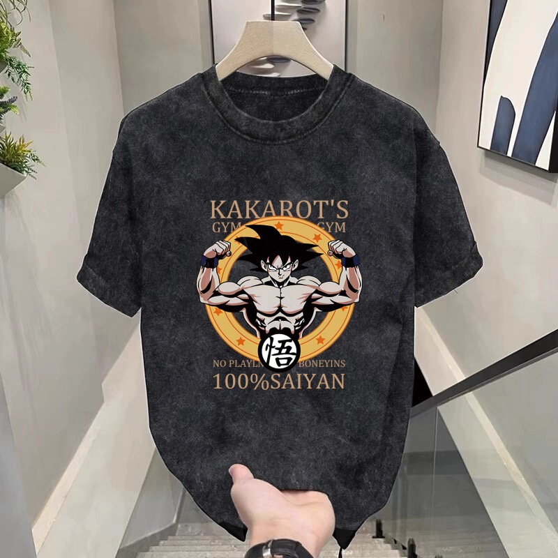 Washed Vintage Short-Sleeve T-Shirt for Men, Trendy Brand, Summer 2026 New Style, Retro American Print, Loose Fit Top