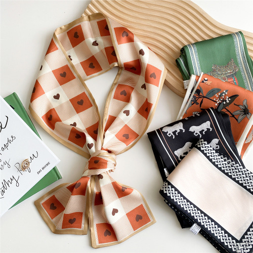 Long silk scarf for women in spring and autumn, versatile suit, neck decoration, neck gaiter, narrow scarf, Korean style bandage, hair ribbon