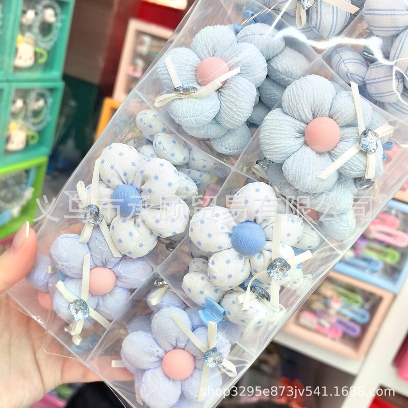 韩式闪钻蝴蝶结浅蓝色格子条纹波点布艺花朵儿童发夹可爱学生发卡|undefined
