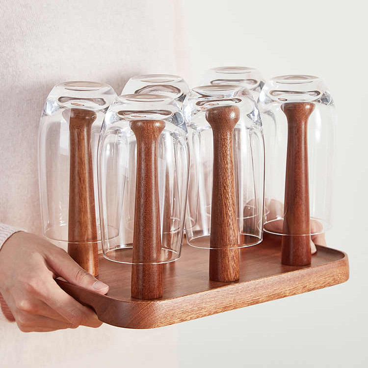 Hogar portavasos de madera maciza taza de té taza de vidrio taza al revés estante de drenaje estante de almacenamiento