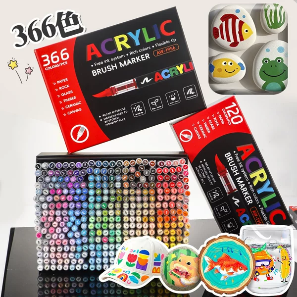 366-Color Direct Liquid Acrylic Markers for Children's Art Drawing, Soft-Tip Markers for Students' DIY Journals and Graffiti