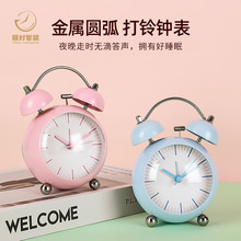 厂家直销欧式金属时钟创意静音儿童电子钟新款圆弧客厅座钟夜光