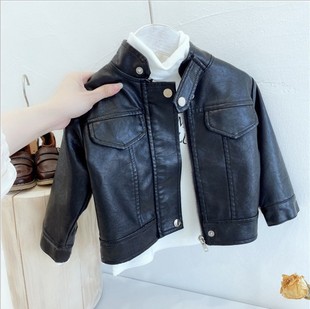 2022 Spring and Autumn Children's Leather Jacket New Korean Style Boys and Girls Casual Motorcycle Leather Jacket Fashion Trend