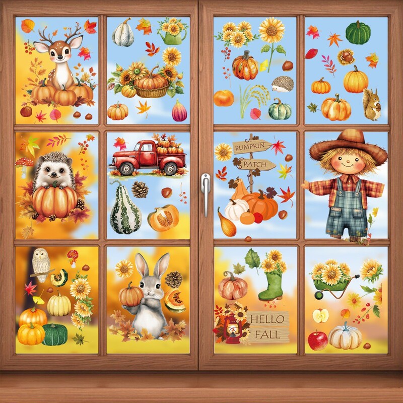 2027 Amazon Autumn Thanksgiving Pumpkin Maple Leaf Double-Sided Static Cling Sticker for Window Glass Door Scene Decoration Sticker 2027 Amazon Autumn Thanksgiving Pumpkin Maple Leaf Double-Sided Static Cling Sticker for Window Glass Door Scene Decoration Sticker