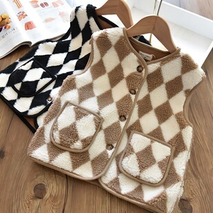 Boys' Vest for Autumn and Winter Outer Wear Children's Western Style Warm Waistcoat Lambskin Thickened Woolen Sweater Vest for Boys and Girls