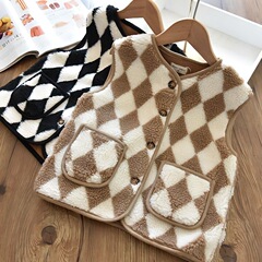 Children's vest for autumn and winter wear, suitable for middle and small children, stylish warm sheep wool padded fur sweater, unisex vest.