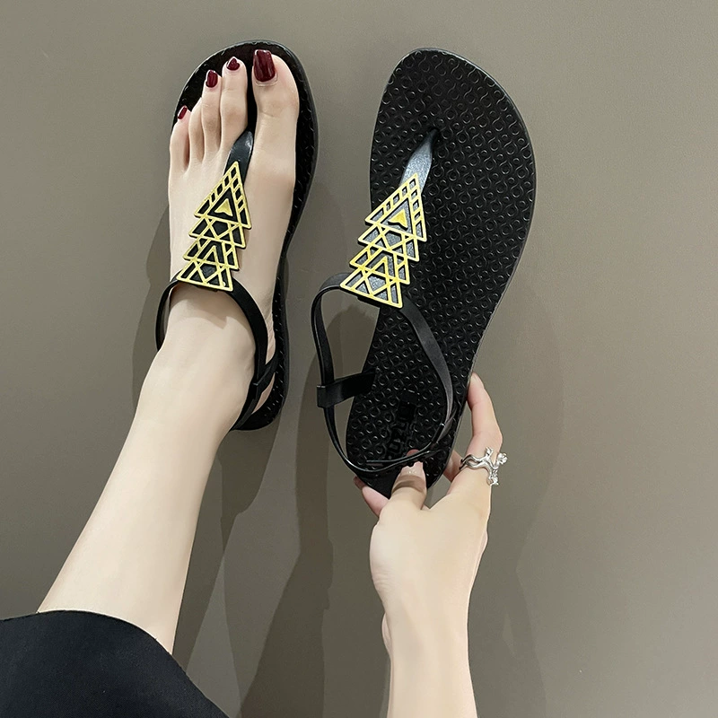Летние новые римские сандалии, женские модные шлепанцы с плоским носком в богемном стиле на море
