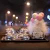 Plore pink diamond swan+pink white ball feather bottle+diamond pad