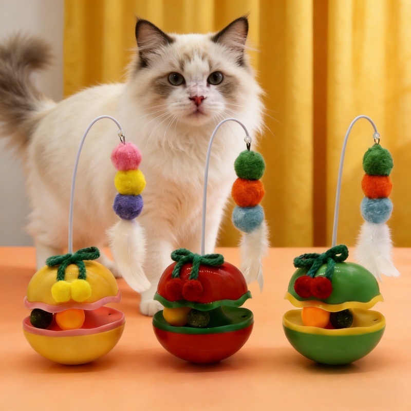Juguete Tumbler con Plumas para Gatos de Plástico, Interactivo, para Interior