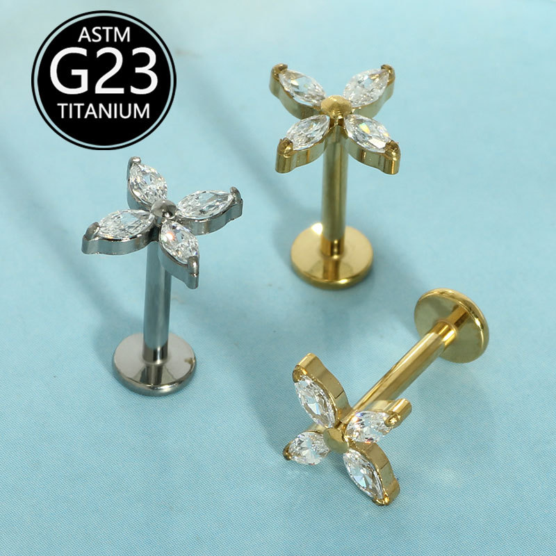 16G labret stud size and finish detail