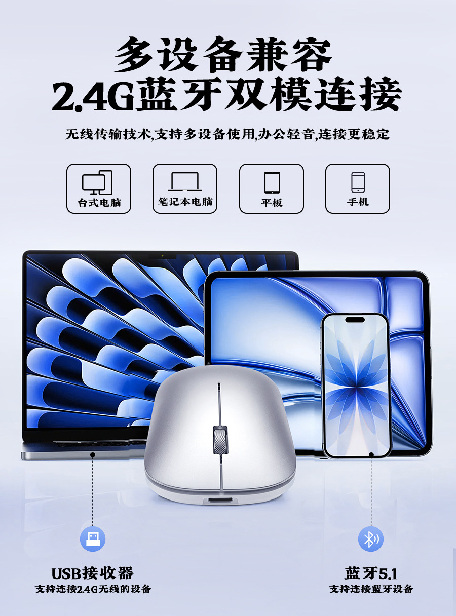 remax 简约商务办公无线鼠标双模蓝牙2.4g电脑笔记本鼠标光电滑鼠