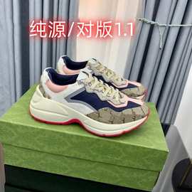 G 家老爹鞋女ins潮2025春季新款真皮老花厚底百搭情侣休闲运动鞋