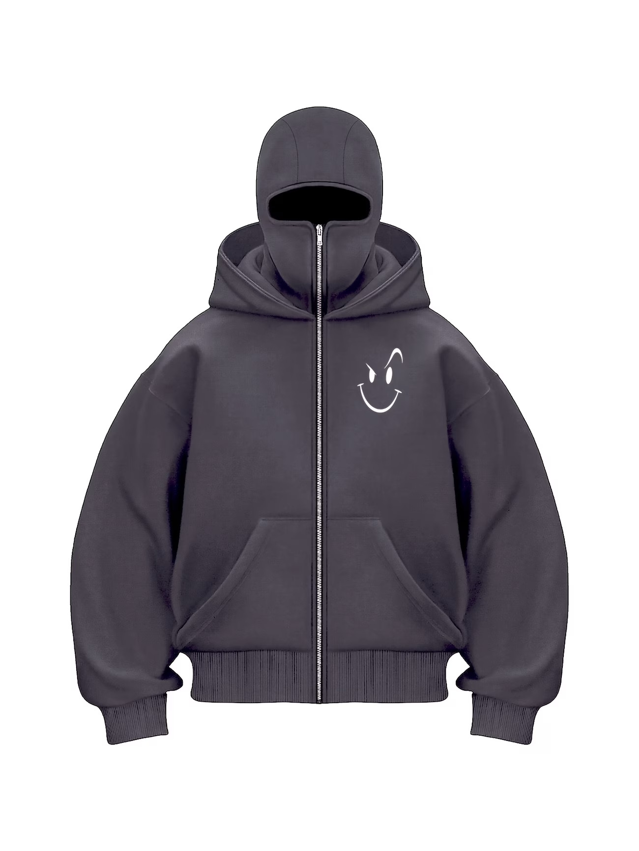 Women's Clothing Fleece Lined Hooded Cardigan Coat Smiley Face Print Double Layer Casual Style Autumn Winter Fashion_ecoleips.com