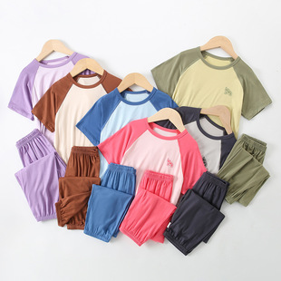 Children's pajamas suit modal cotton summer thin boys and girls medium and big children parent-child clothes air conditioning clothes home wear