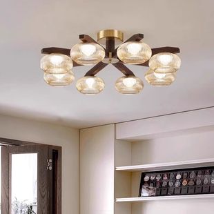 Walnut Color Mid-Century Style Main Living Room Ceiling Lamp High-End Oriental Song Dynasty Aesthetic Bedroom Glass Lamps