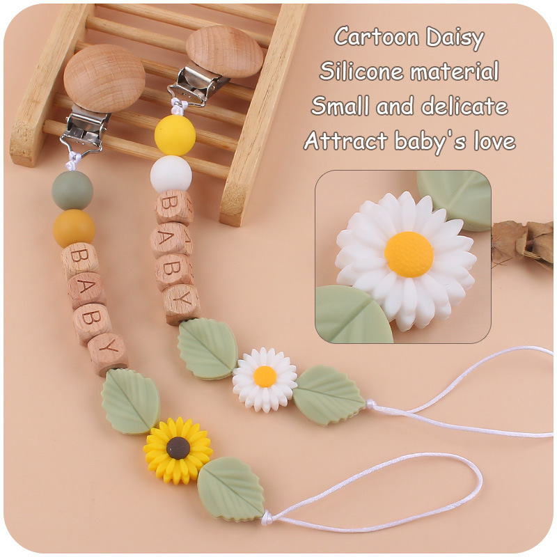 Suministros para bebés Beech chupete clip creativo bebé de dibujos animados de silicona Daisy bite molar chupete cadena anti-gota cadena
