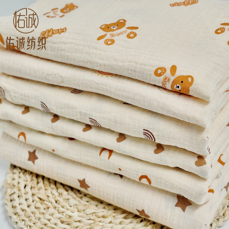 All-Cotton Double-Layer Printed Crinkled Fabric, Class a Home Wear, Maternity Wear, Pajamas, Gauze Fabric, Baby Products, Pure Cotton Fabric
