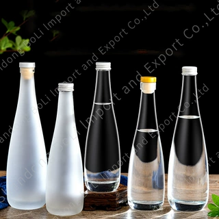 玻璃矿泉水瓶 水滴瓶依云同款玻璃瓶 苏打水瓶饮料瓶丝印密封带盖