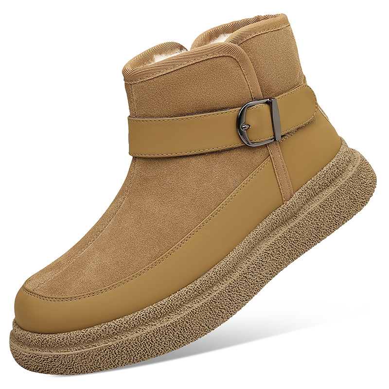 Botas de nieve para hombres pieles de invierno más gruesas nuevas botas de lana de cuero antideslizante de suela gruesa