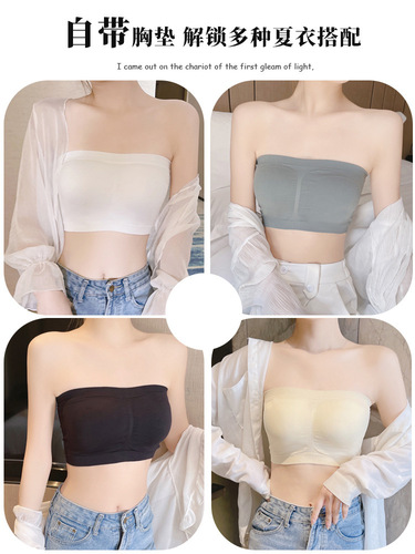 Seamless strapless bra with built-in chest pads—perfect for layering, non-slip design, enhances cleavage, prevents wardrobe malfunctions, and showcases a beautiful back—ideal for petite women.