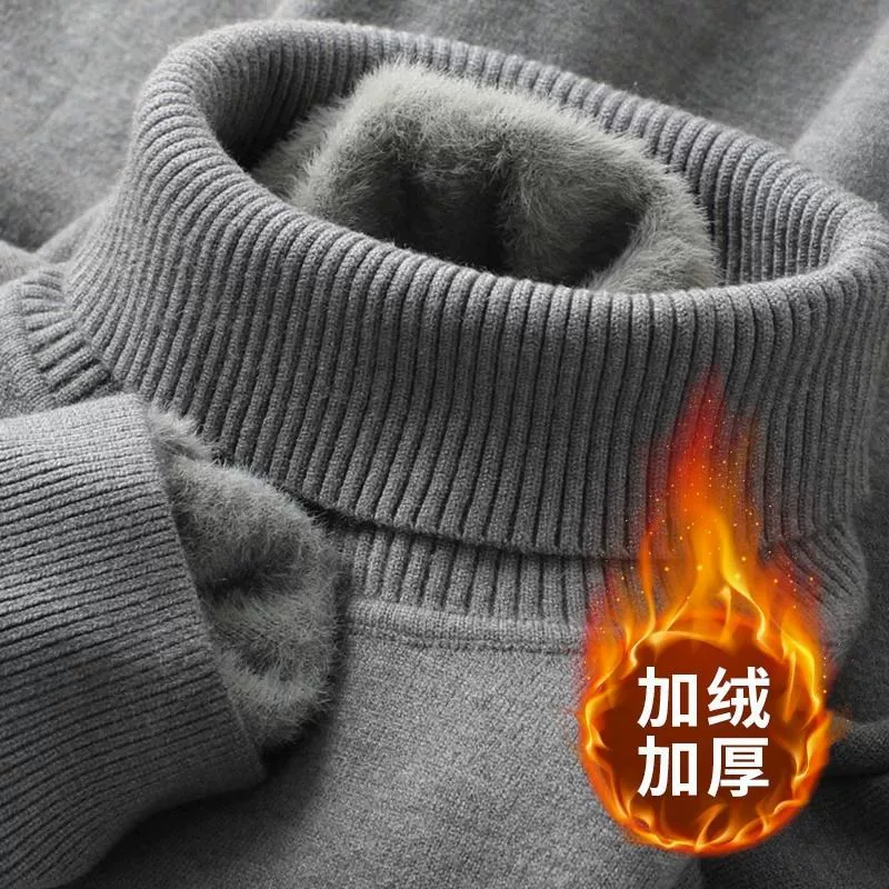 Осенне-зимний универсальный бархатный трикотаж для мужчин, трикотаж с высоким воротником и бархатом, однотонный облегающий низ, толстый и теплый внутренний верх.