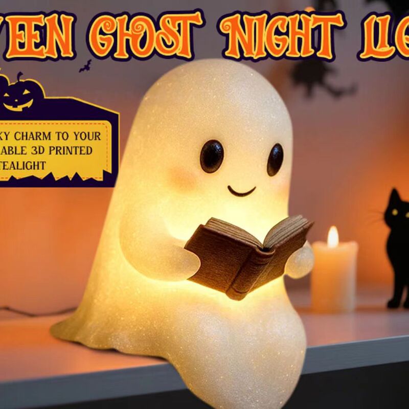 Cute Ghost Reading Book Lamp可爱的幽灵阅读万圣节幽灵夜灯|undefined