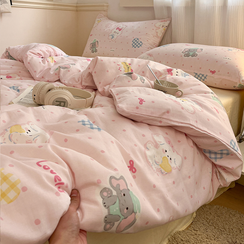 Juego de cuatro piezas de cama de algodón de hilo de doble capa 2025 nueva funda de edredón de sábana ropa de cama de dormitorio de estilo pastoral